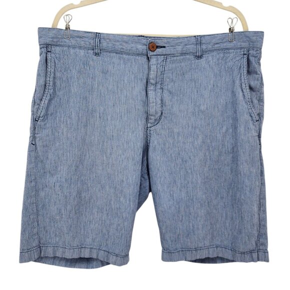 Tommy Bahama Mens 38 Shorts Linen Cotton Striped Blue White Flat Front Preppy - Picture 1 of 7